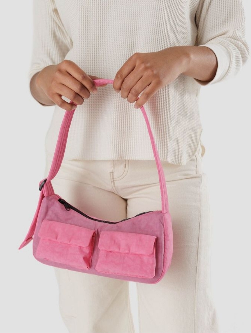 BAGGU Azalea Pink Cargo Pocket Nylon Shoulder Bag